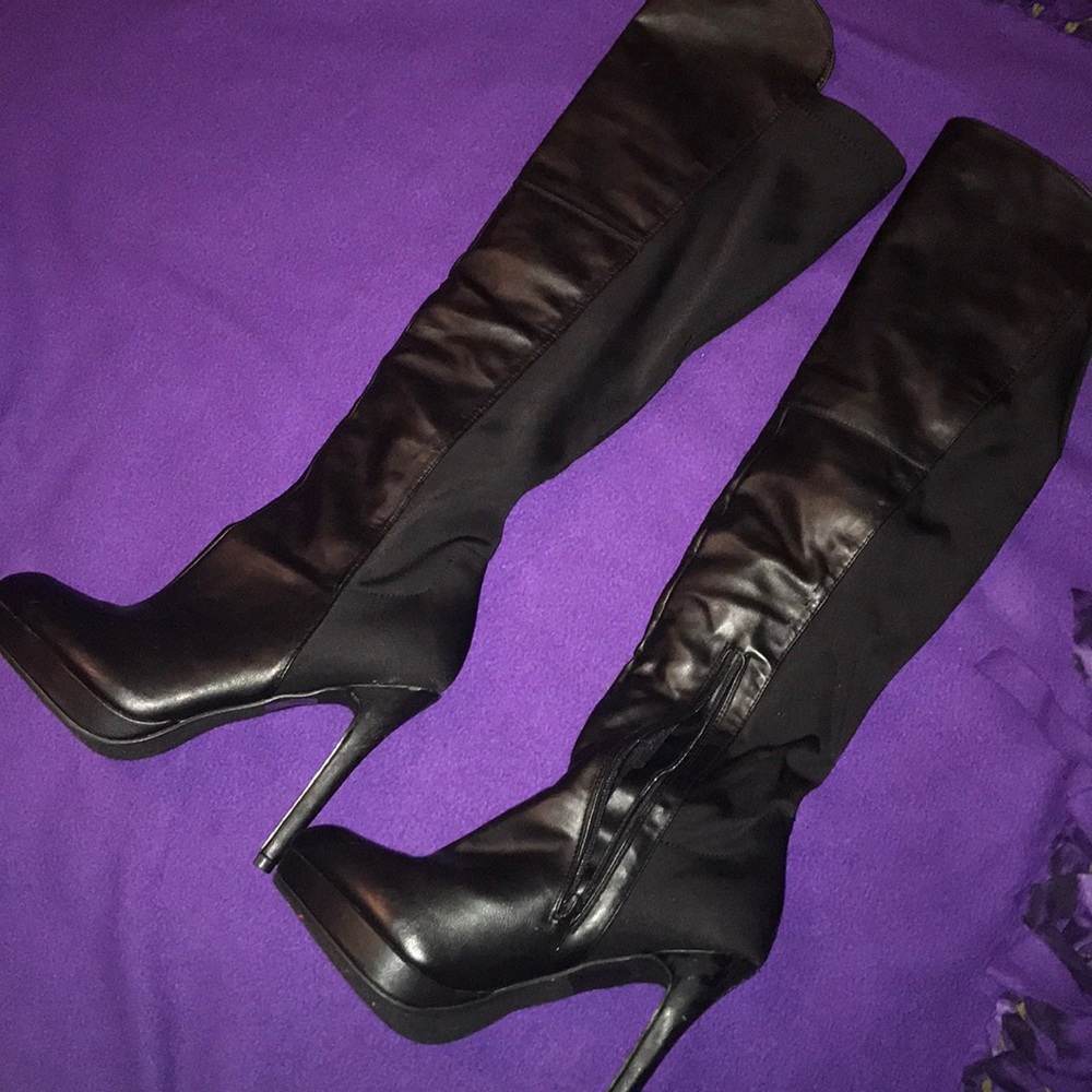 Leather over the knee boots heels